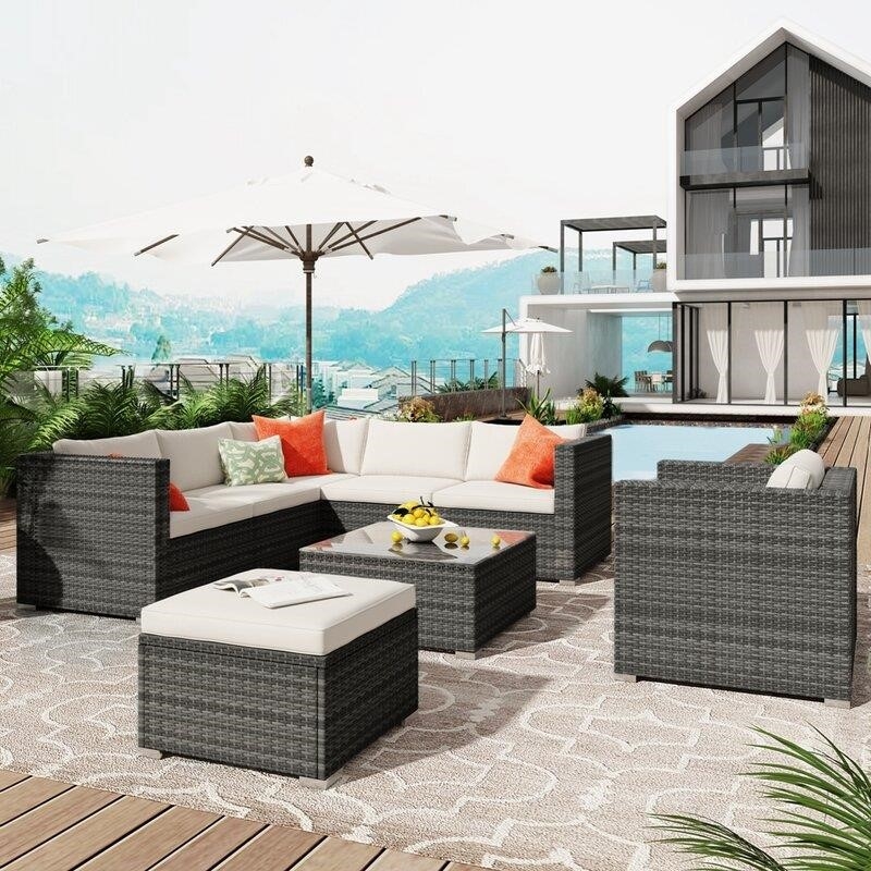 Woodside Wicker/Rattan 7 - Person Seating Group with Cushions