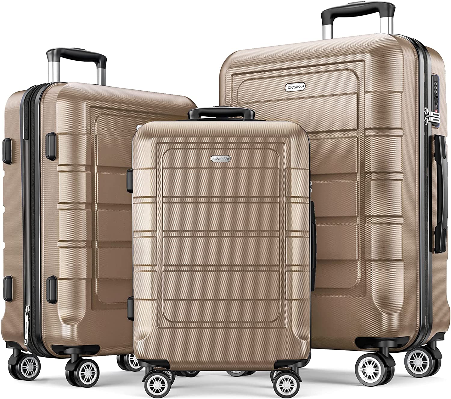 Luggage Sets Expandable PC+ABS Durable Suitcase Sets Double Wheels TSA Lock Champagne 3pcs