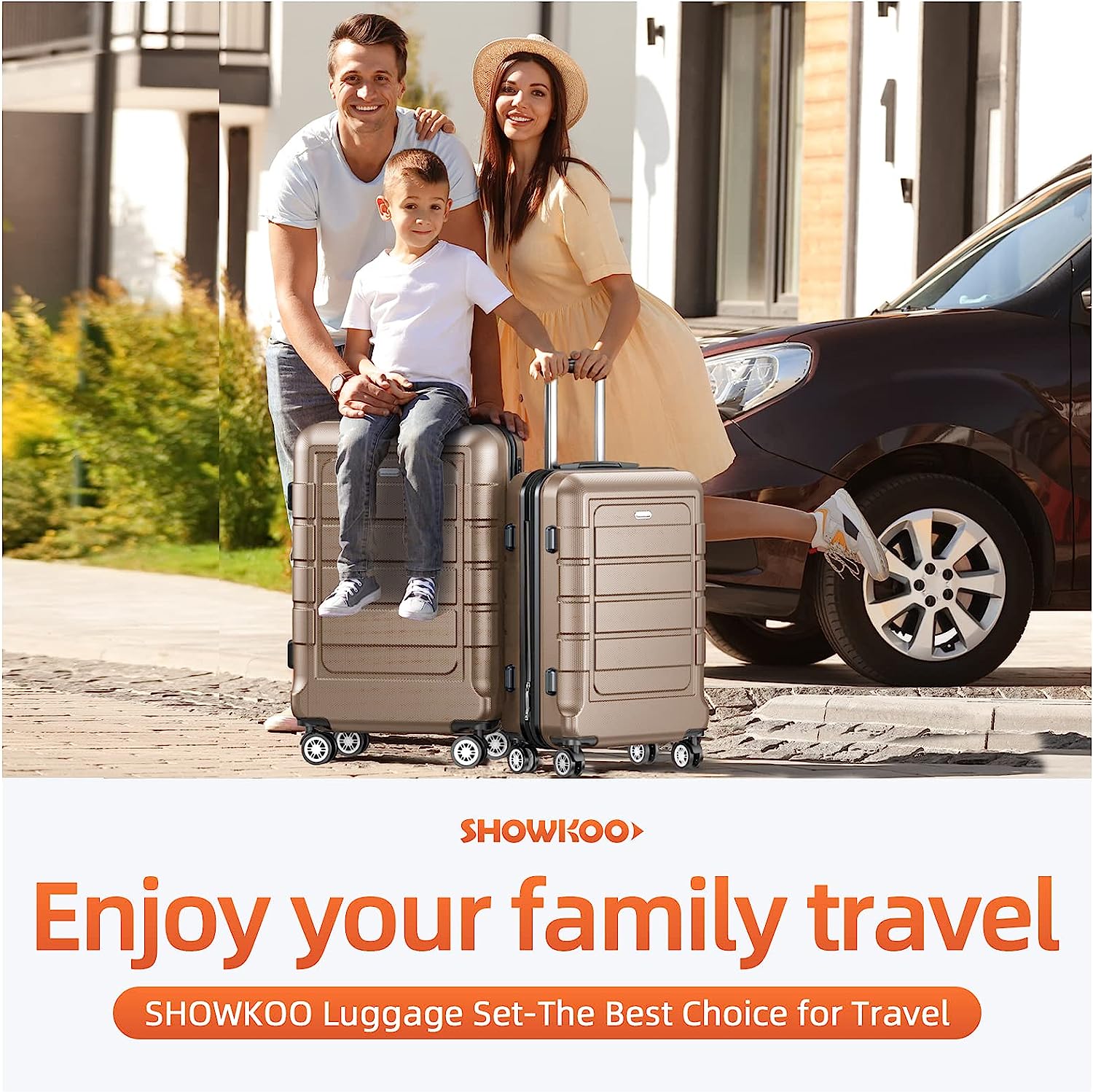 Luggage Sets Expandable PC+ABS Durable Suitcase Sets Double Wheels TSA Lock Champagne 3pcs