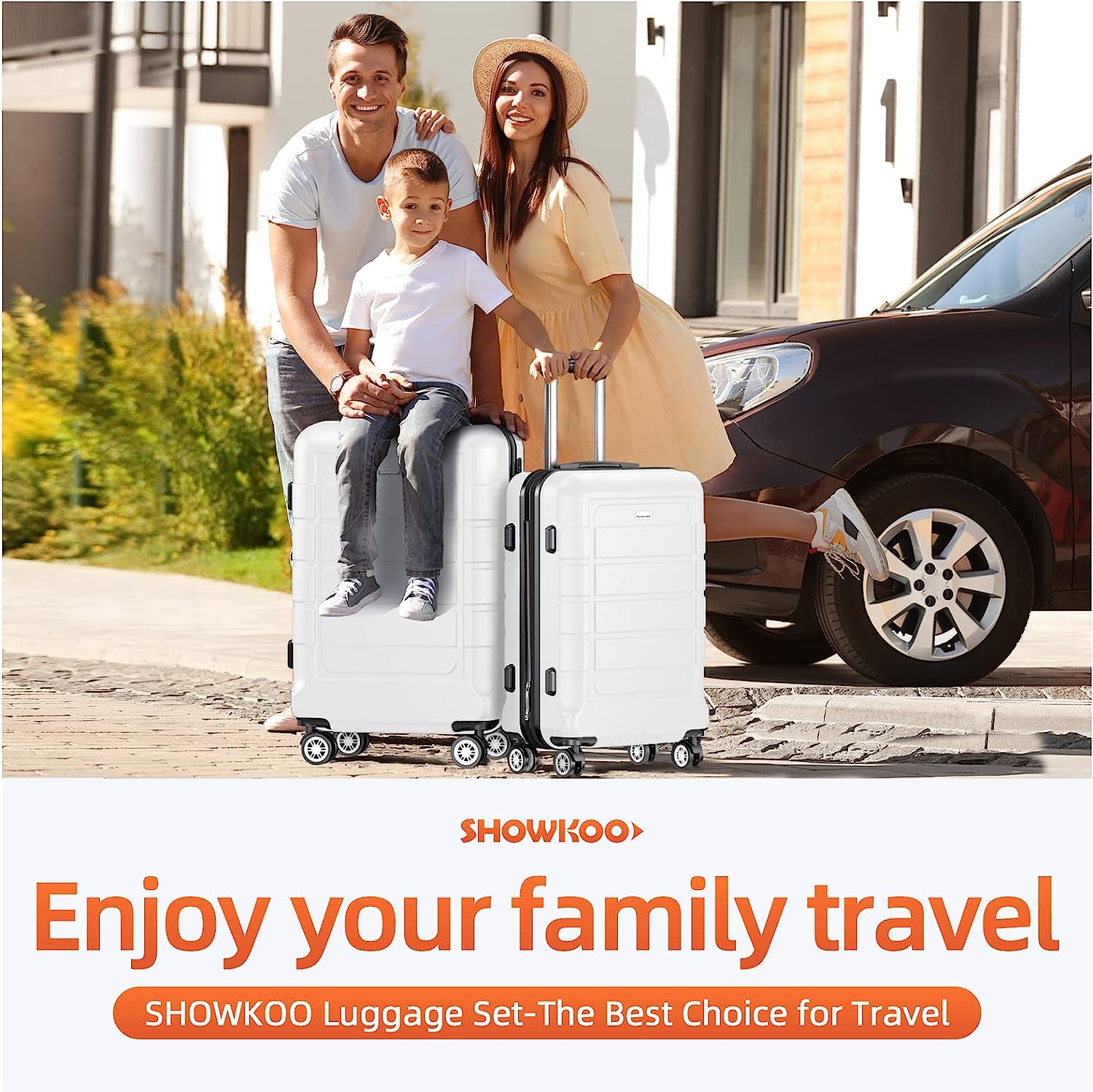 Luggage Sets Expandable PC+ABS Durable Suitcase Sets Double Wheels TSA Lock White 3pcs