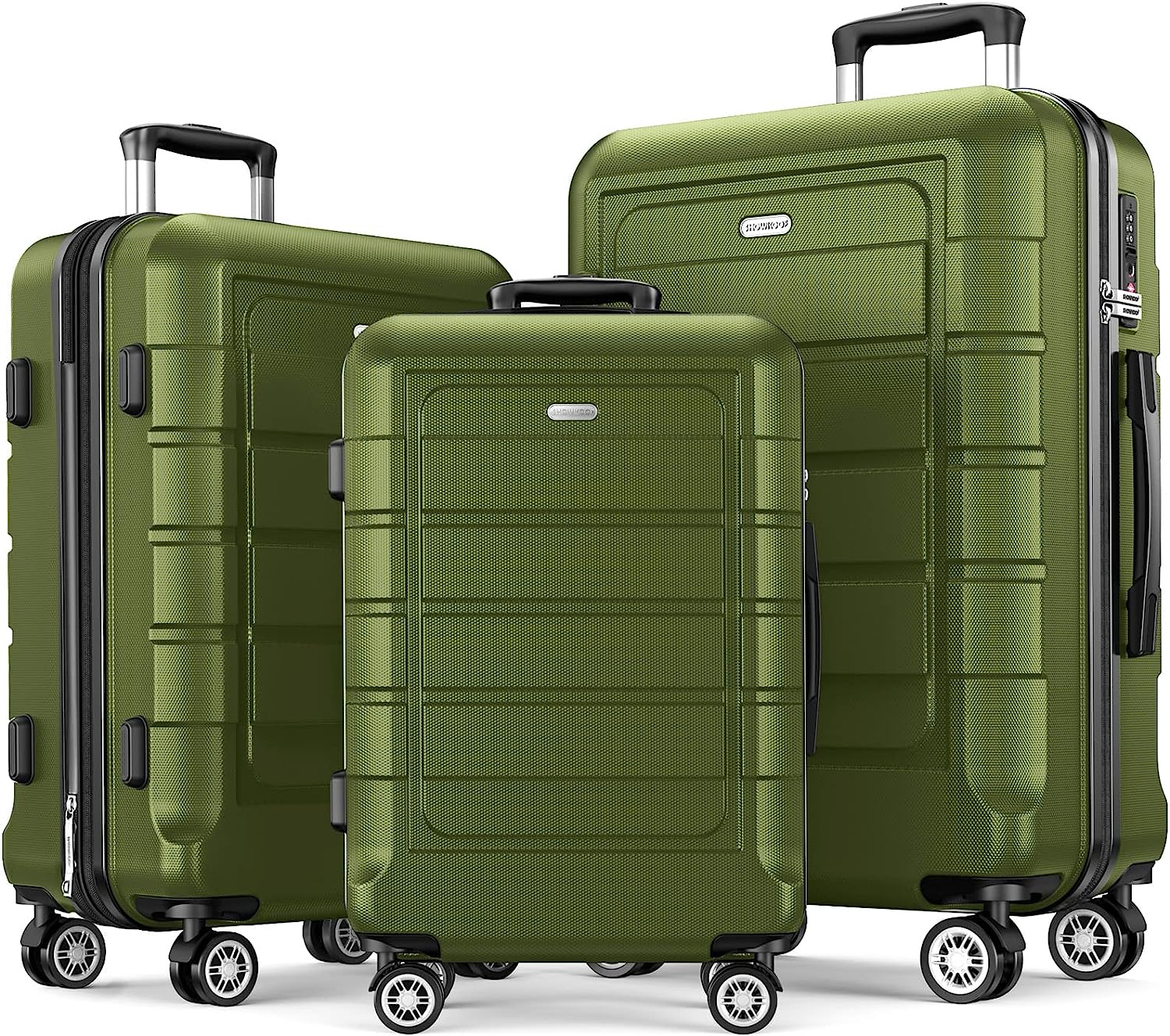 Luggage Sets Expandable PC+ABS Durable Suitcase Double Wheels TSA Lock Olive Green 3pcs-