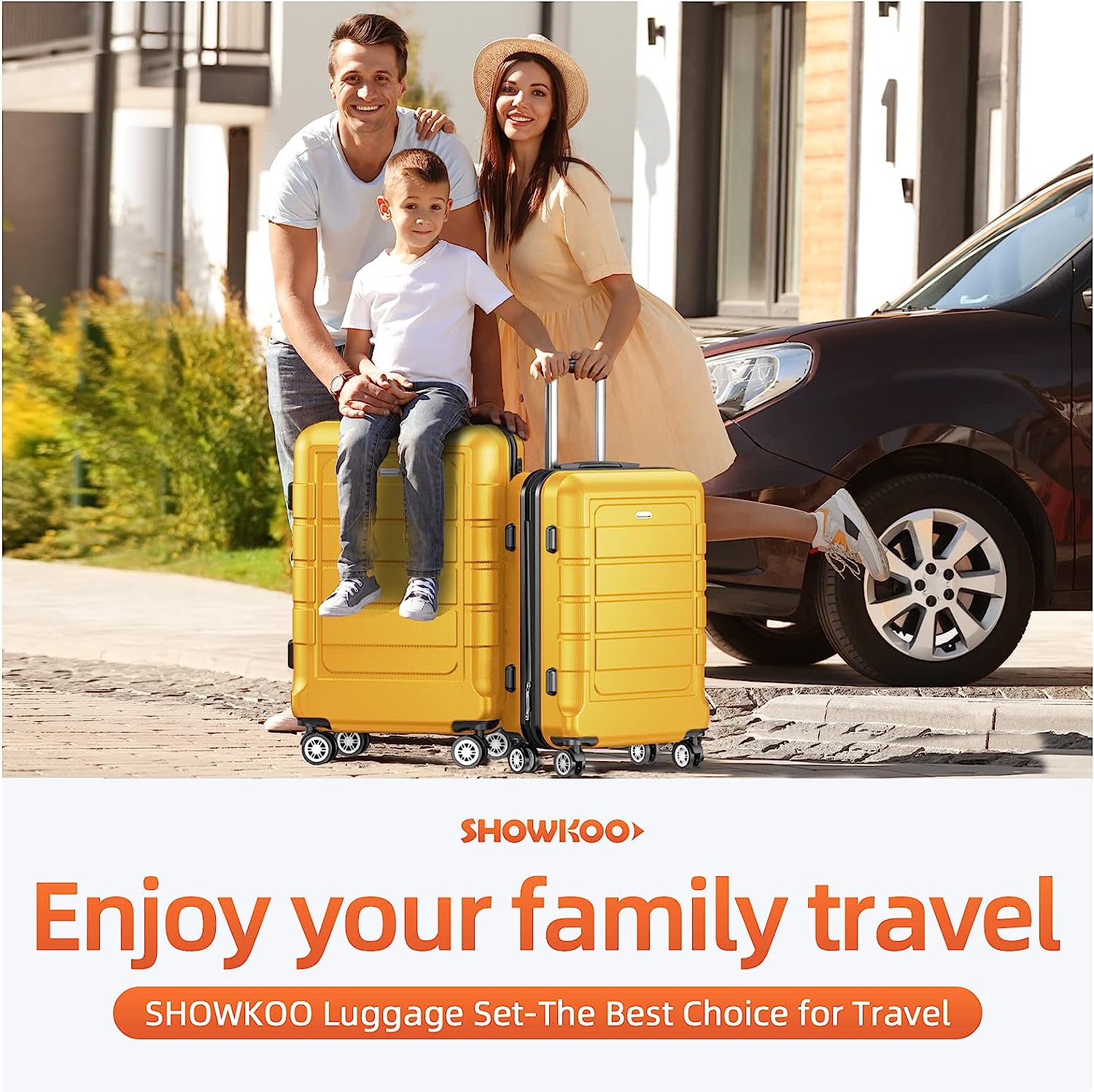 Luggage Sets Expandable PC+ABS Durable Suitcase Sets Double Wheels TSA Lock Yellow 3pcs