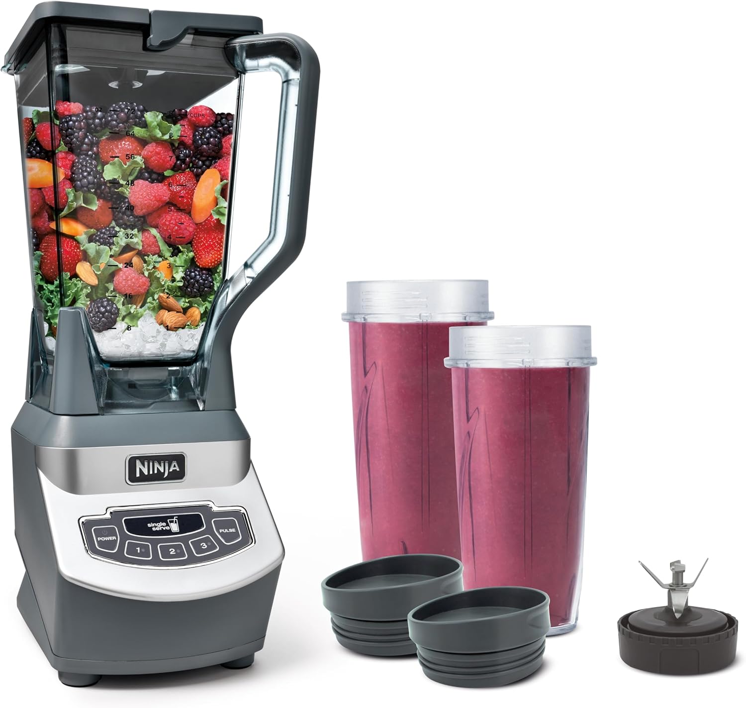 Ninja Blender. For-Smoothies. Salsa. Shakes. Slush. and-Frozen Drinks. Pitcher. and-Lid. for-Kitchen. Crushes Ice. Fruit. and-Veggies. 1000-Watt. Dishwasher Safe. Black. NJ601AMZu200b
