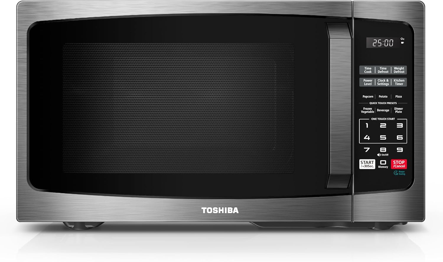 TOSHIBA ML-EM09PA(BS) Small Microwave Oven with 6 Auto Menus. Mute Function & Child Lock. LED Lighting. Perfect for Apartment. 0.9 Cu Ft. 10.6 Inch Removable Turntable. 900W. Black Stainless Steel