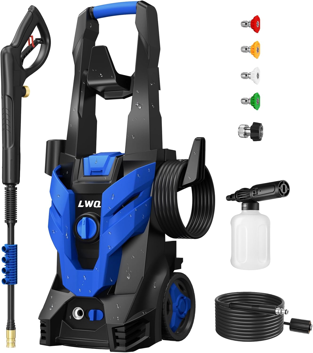 Electric Pressure Washer. 2.5 GPM Power Washer with 4 Quick Connect Nozzles. High Pressure Cleaning Machine with Foam Cannon for Cars/Fences/Driveways/Patios/Home Cleaning (Green)