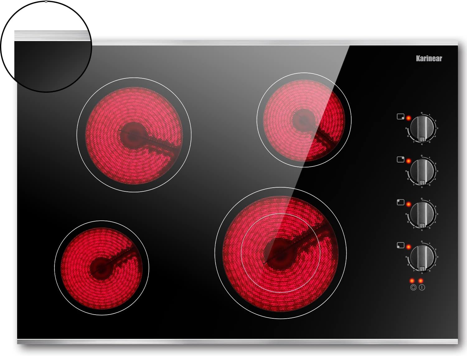 Karinear 2 Burner Electric Cooktop 12 Inch Built-in Electric Stove Top. 220v- 240v Radiant Cooktop with Residual Heat Indicator. Knob Control. Over-Temperature Protection. Hard Wire(No Plug)
