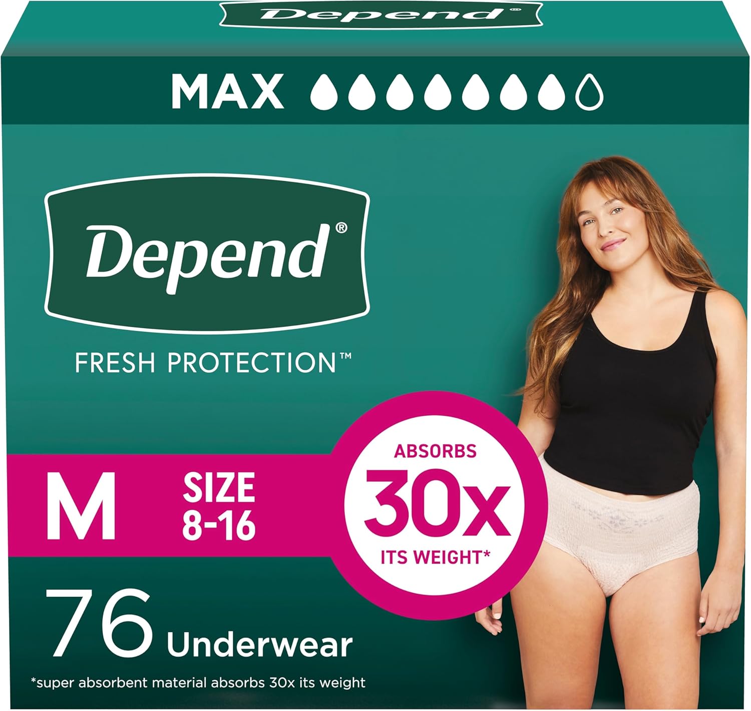 Depend Fresh Protection Adult Incontinence & Postpartum Bladder Leak Underwear for Women. Disposable. Maximum. Medium. Blush. 76 Count (2 Packs of 38). Packaging May Vary