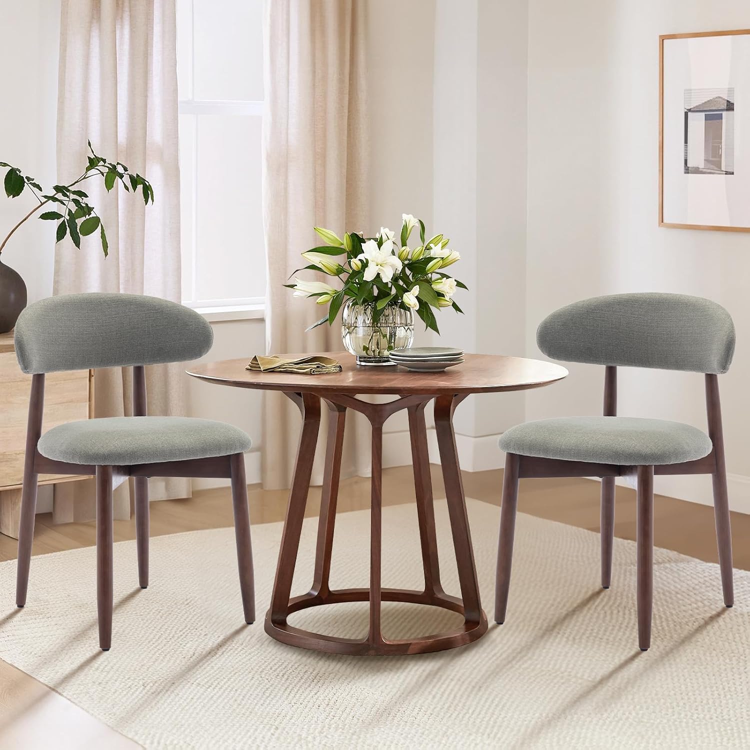 COLAMY Wooden Dining Chairs Set of 2. Modern Fabric Upholstered Kitchen Side Chairs. Farmhouse Dining Room Chair with Foot Pegs. Beige