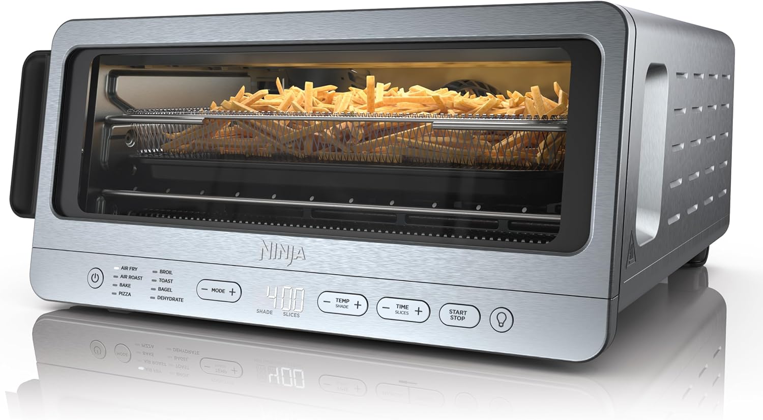 Ninja Digital Air Fry Countertop Oven. 8-in-1 Functionality. 1800W. Flip-Up Design. XL Capacity. Air Fry Basket. Wire Rack & Crumb Tray. Silver. SP101