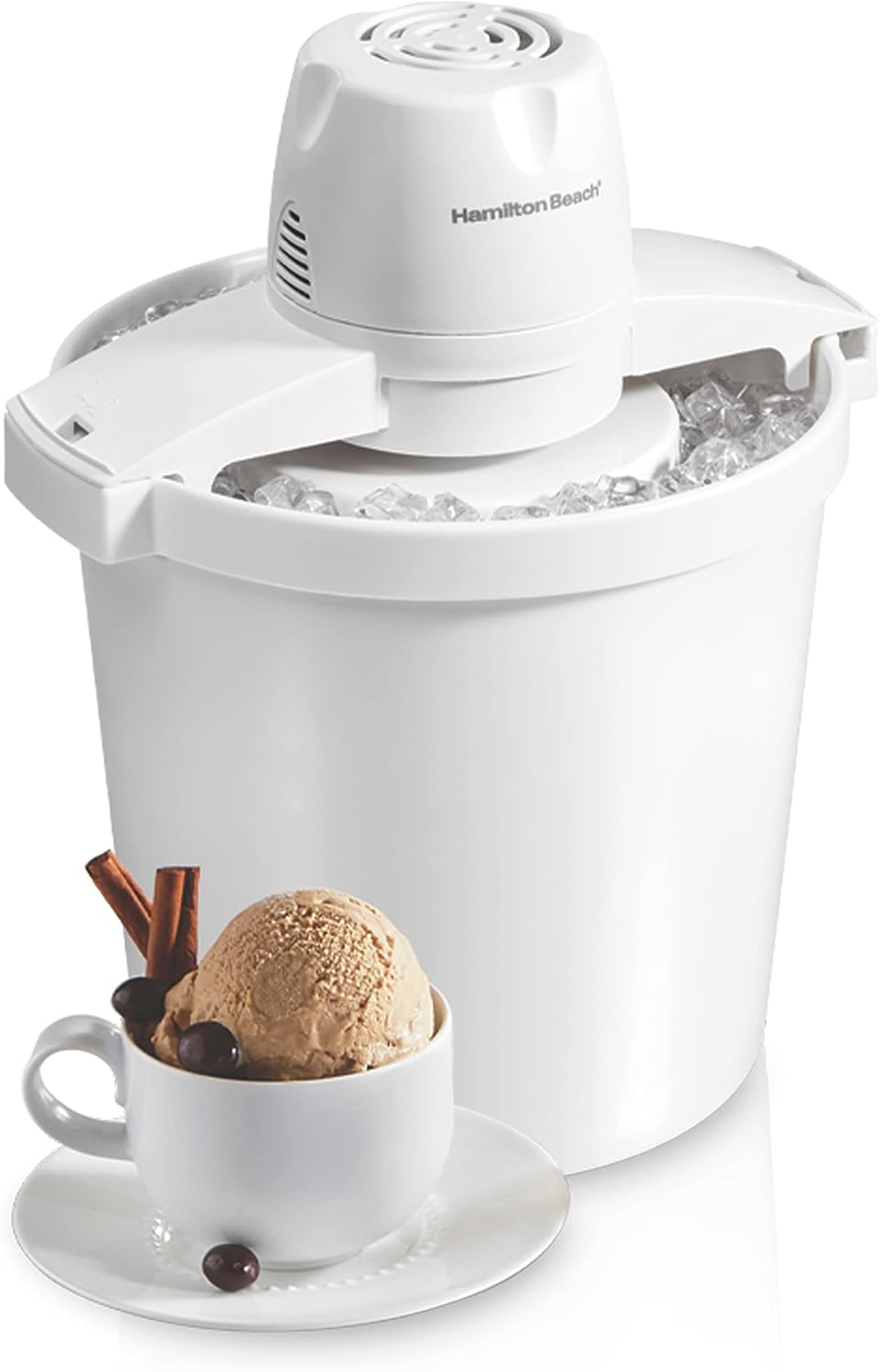 Hamilton Beach Electric Automatic Ice Cream Maker & Frozen Yogurt Machine. Makes Custard. Sorbet. Gelato and Sherbet. 4 Quart. White (68330N)