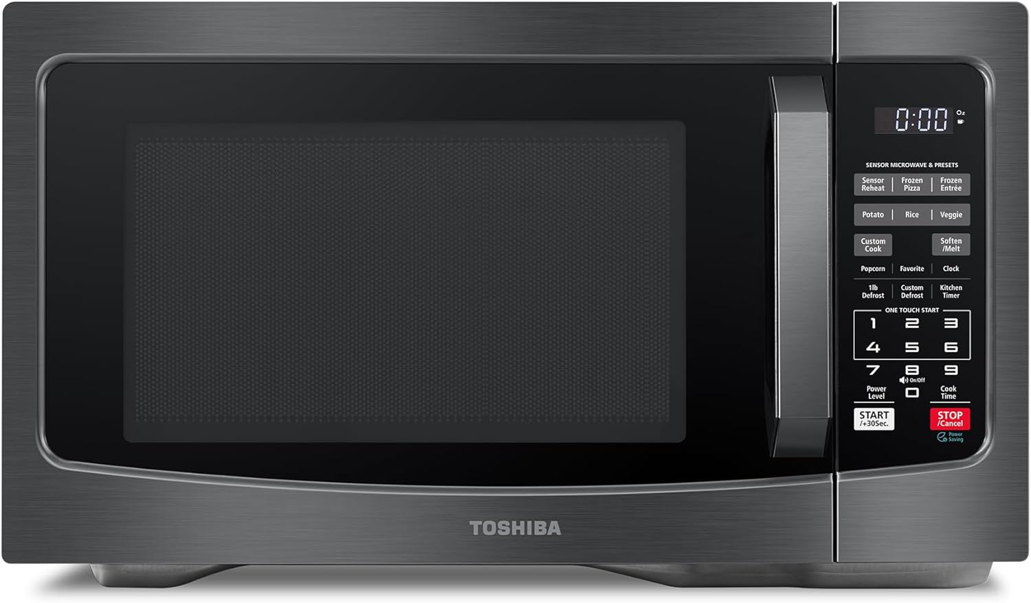 TOSHIBA EM131A5C-BS Countertop Microwave Ovens 1.2 Cu Ft. 12.4" Removable Turntable Smart Humidity Sensor 12 Auto Menus Mute Function ECO Mode Easy Clean Interior Black Color 1000W