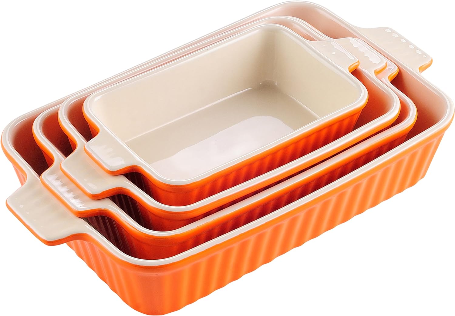 MALACASA Casserole Dishes for Oven. Porcelain Baking Dishes. Ceramic Bakeware Sets of 4. Rectangular Lasagna Pans Deep with Handles for Baking Cake Kitchen. White (9.4"/11.1"/12.2"/14.7"). Series