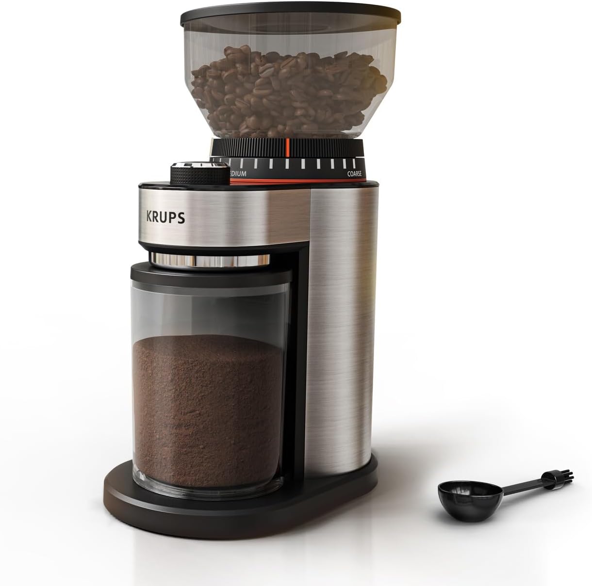 KRUPS Precision Burr Coffee Grinder: 12 Settings. 8 oz Capacity for Drip. French Press. Espresso. Pour Over. Cold Brew - Stainless Steel. 110W. Auto-Stop. Easy Clean