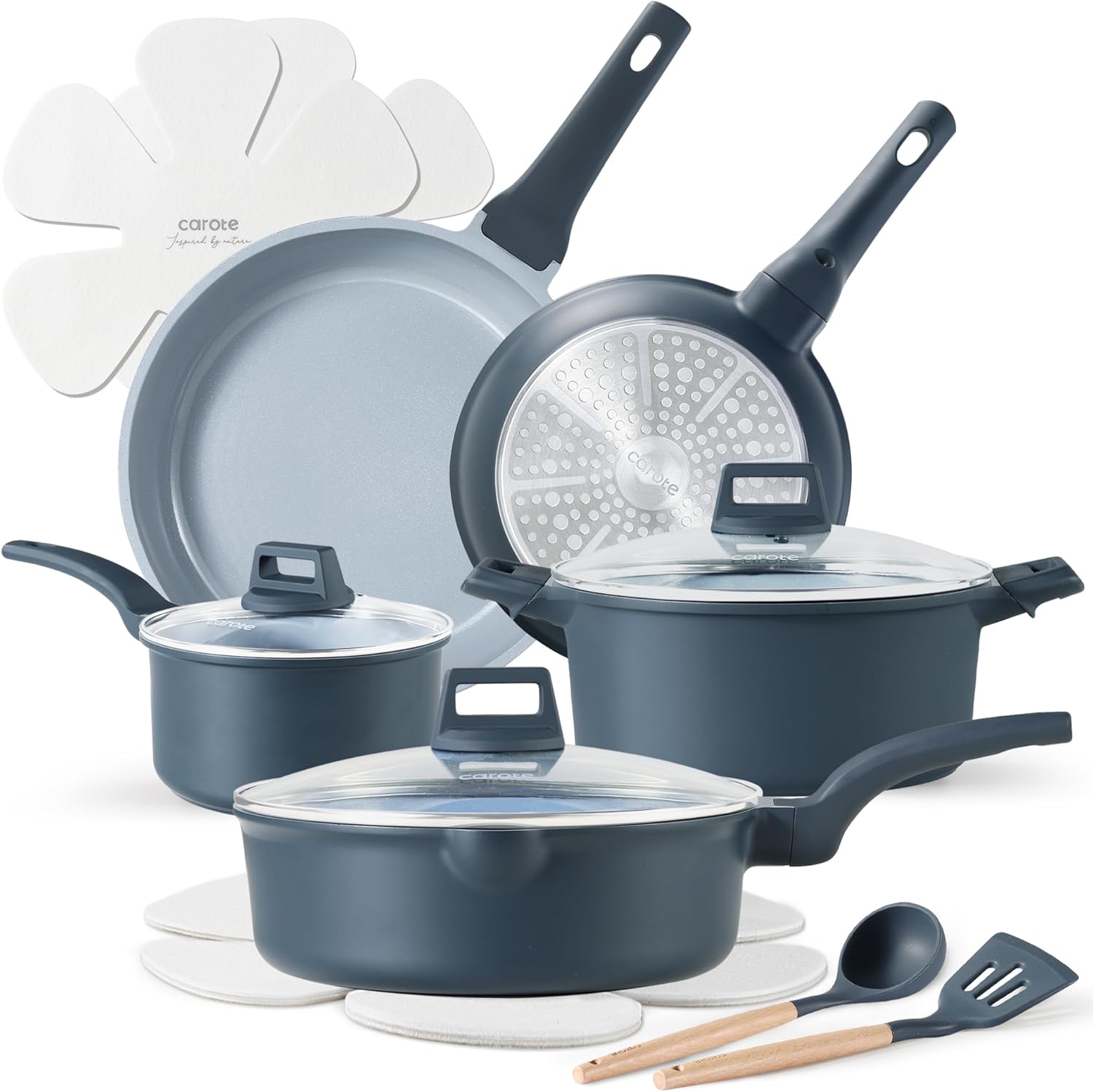 CAROTE 14 Pcs Pots and Pans Set Nonstick.Cookware Set Kitchen Cooking Set with Utensil and Pan Protectors