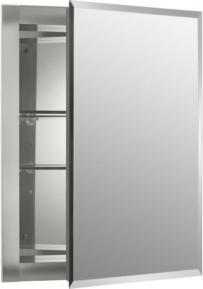 KOHLER K-CB-CLC2026FS Beveled Medicine Cabinet with Mirror Door & Adjustable Shelves. Rectangular Beveled Edge Frame. 20" x 26"