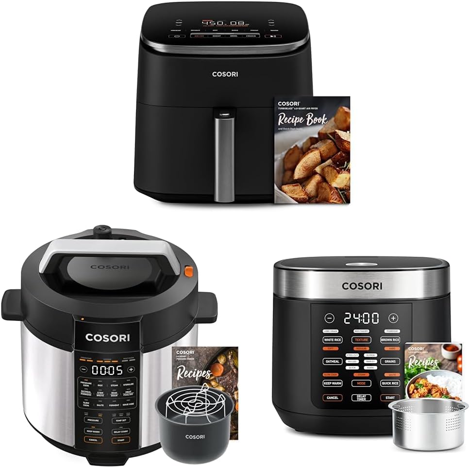 COSORI Pressure Cooker 6 qt. 9-in-1 Instant Multi Kitchen Appliances. Safer Venting Design. Rice Cooker. Slow Cooking Pot. Sous Vide. Saute Pot. 1100W. Stainless Steel