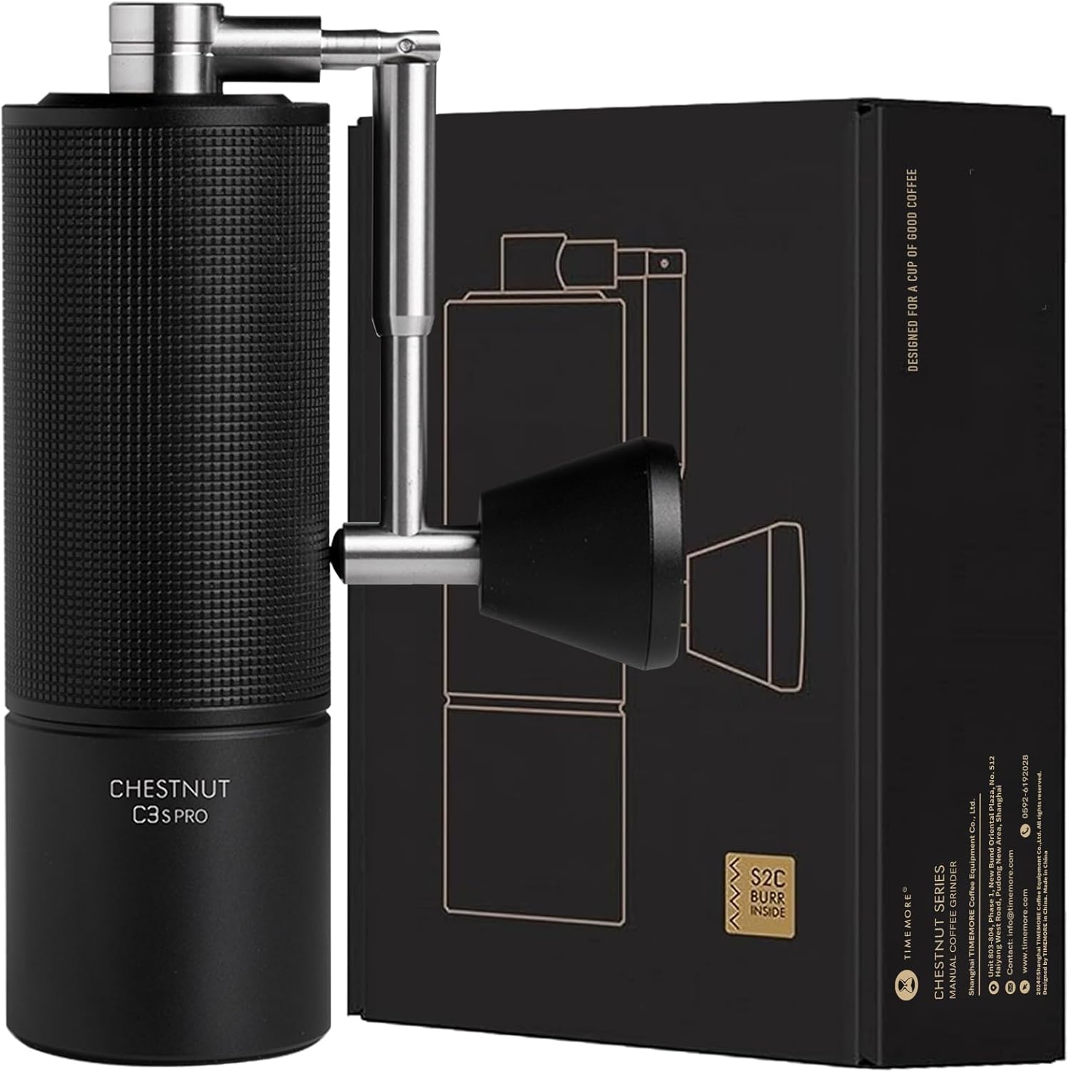 TIMEMORE Chestnut C3S Pro Manual Coffee Grinder. Stainless Steel S2C Conical Burr Coffee Grinder. Hand Coffee Grinder with Foldable Handle. Adjustable Grind Setting for Travel/Camping/Home. Black