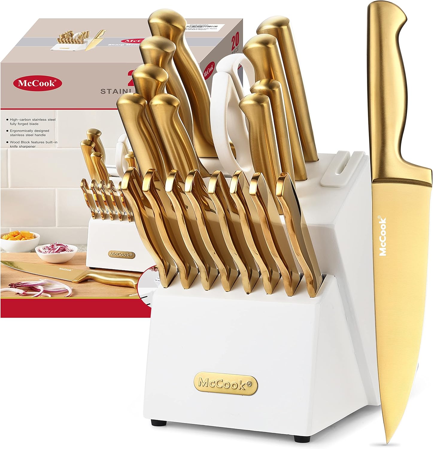 McCook® Knife Sets. German Stainless Steel Kitchen Knife Block Sets with Built-in Sharpener
