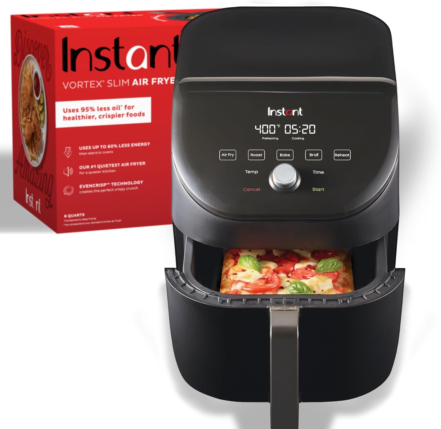 Instant Pot 10QT Air Fryer. 7-in-1 Functions with EvenCrisp Technology that Crisps. Broils. Bakes. Roasts. Dehydrates. Reheats & Rotisseries. Includes over 100 In-App Recipes. Stainless Steel