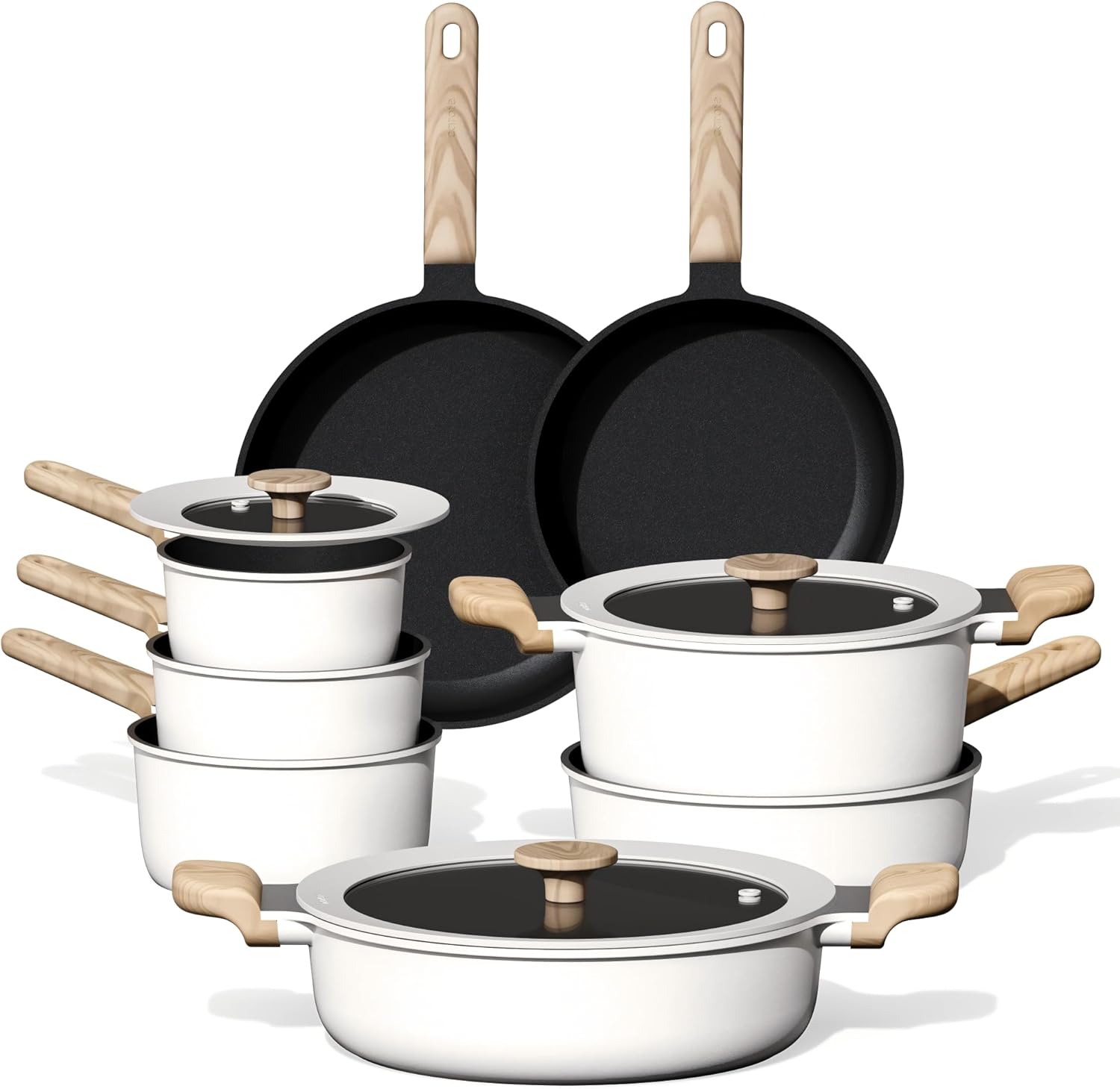 CAROTE Nonstick Pots and Pans. Induction Cookware Set 16pcs Kitchen Cooking Sets. Pot and Pan Non Stick w/Frying pan (PFOS. PFOA Free)