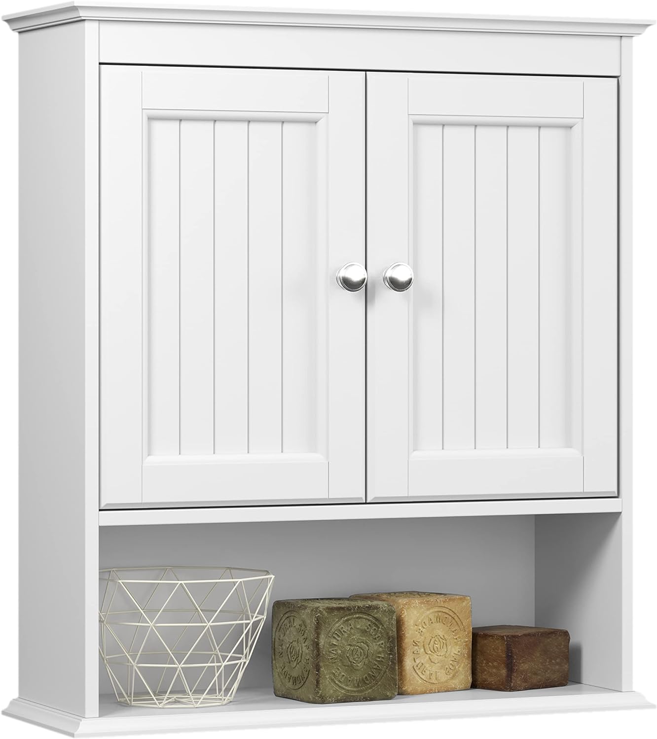 Spirich Bathroom Cabinet Wall Mounted with Doors. Wood Hanging Cabinet with Doors and Shelves Over The Toilet. Bathroom Wall Cabinet White
