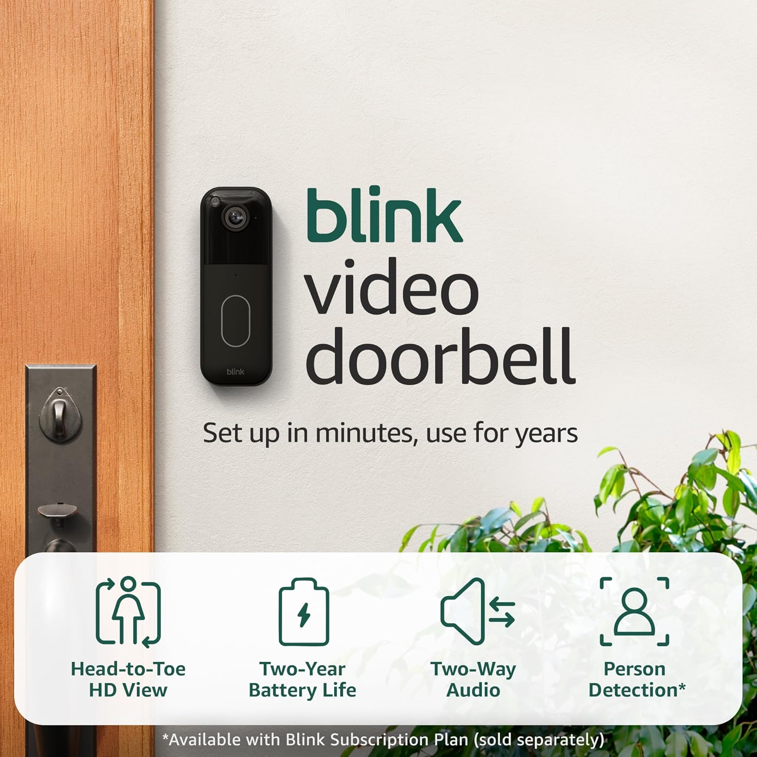 Blink Video Doorbell (newest model) – Head-to-toe HD view. two-year battery life. and edge AI processing. Required Sync Module not included – Add-On (Black)