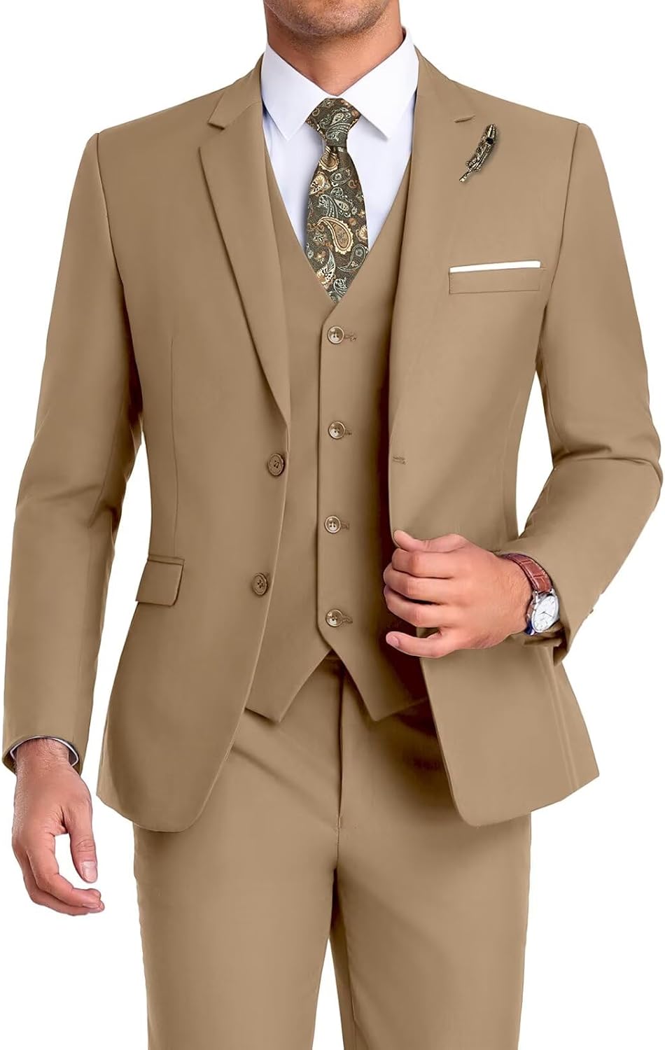 Men Suit 3 Pieces Slim Fit. 2 Buttons Groomsmen Business Jacket Vest Pant Prom Tuxedo with Tie