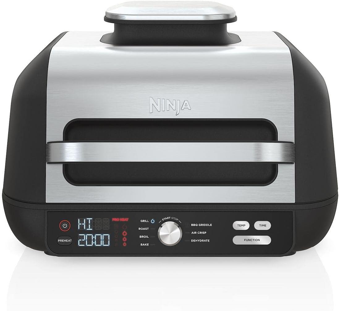 Ninja IG651 Foodi Smart XL Pro 7-in-1 Indoor Grill/Griddle Combo. use Opened or Closed. Air Fry. Dehydrate & More. Pro Power Grate. Flat Top. Crisper. Smart Thermometer. Black
