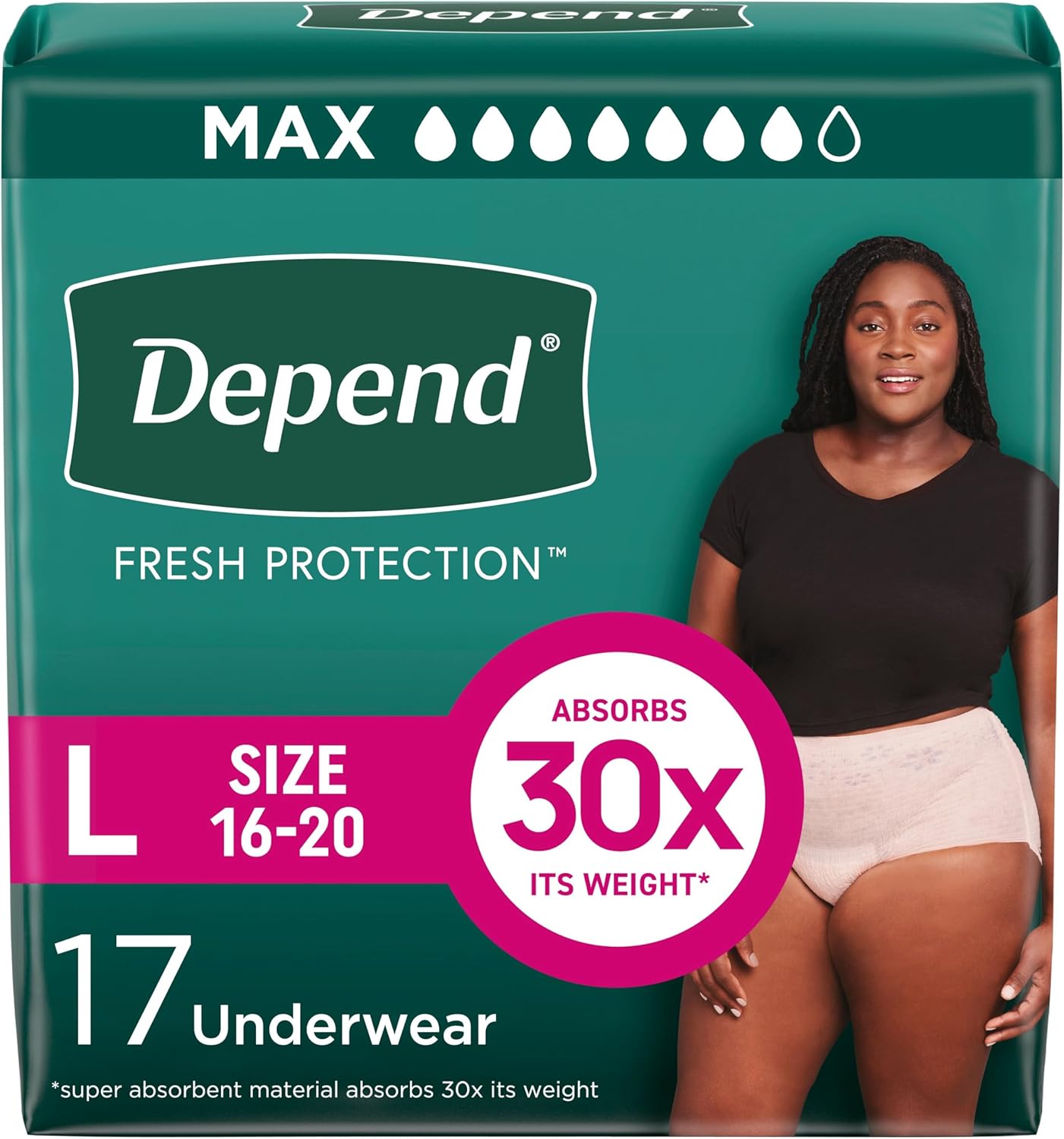Depend Fresh Protection Adult Incontinence & Postpartum Bladder Leak Underwear for Women. Disposable. Maximum. Large. Blush. 72 Count (2 Packs of 36). Packaging May Vary