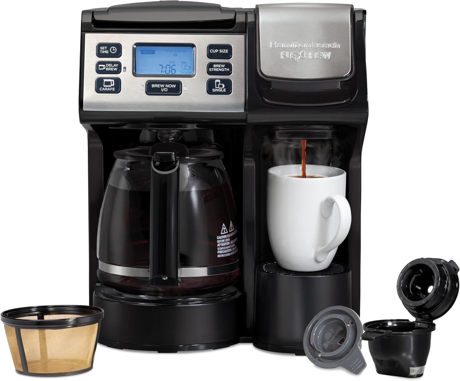 Hamilton Beach FlexBrew Trio 2-Way Coffee Maker. Compatible with K-Cup Pods or Grounds. Combo. Single Serve & Full 12c Pot. Black - Fast Brewing (49902)