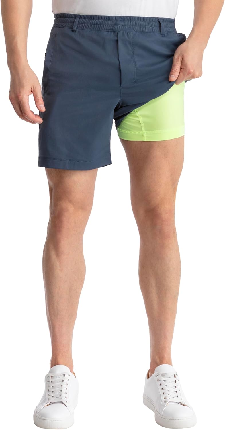 birddogs Mens 3-in-1 Khaki Shorts – Casual. Slim Fit. Stretch Shorts with Built-in Liner for Ultimate Comfort – 7” Inseam