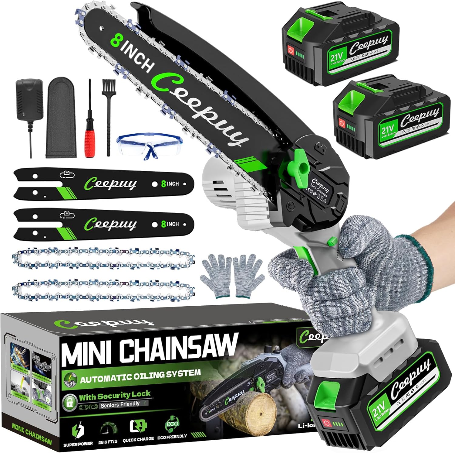 Mini Chainsaw Cordless.6 Inch Portable Electric Chainsaw with Automatic Oiler/Security Lock/Battery Powered Small Handheld Saw for Trees Branches Trimming.Wood Cutting.2 Batteries 3 Chains 2025