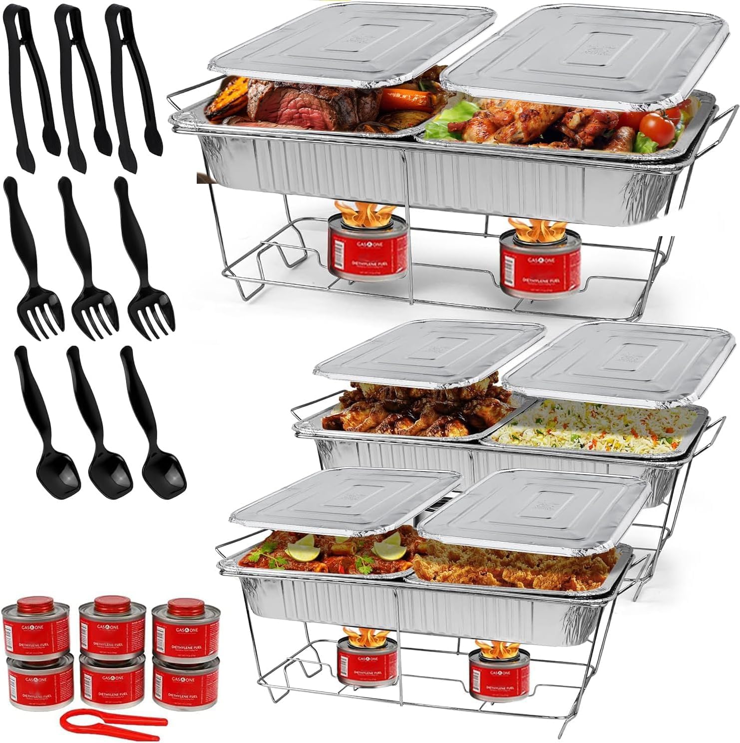 Large Full Size 33-Pcs Disposable Chaffing Buffet with-Covers. Utensils. Fuel Cans – Premium Chafing Dish Set for Events. Parties. Catering