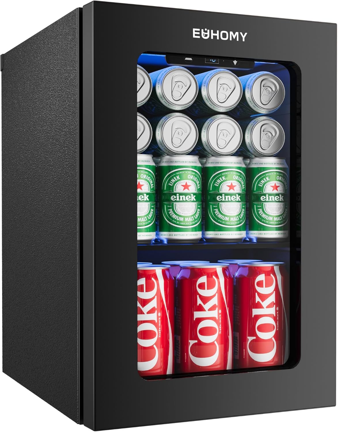 EUHOMY 18L Beverage Refrigerator Cooler. 24 Cans Mini Fridge with Quiet Compressor. Countertop Small Fridge with 40°F-61°F Digital Temperature Control. LED Lgiht for Home. Bar. Office