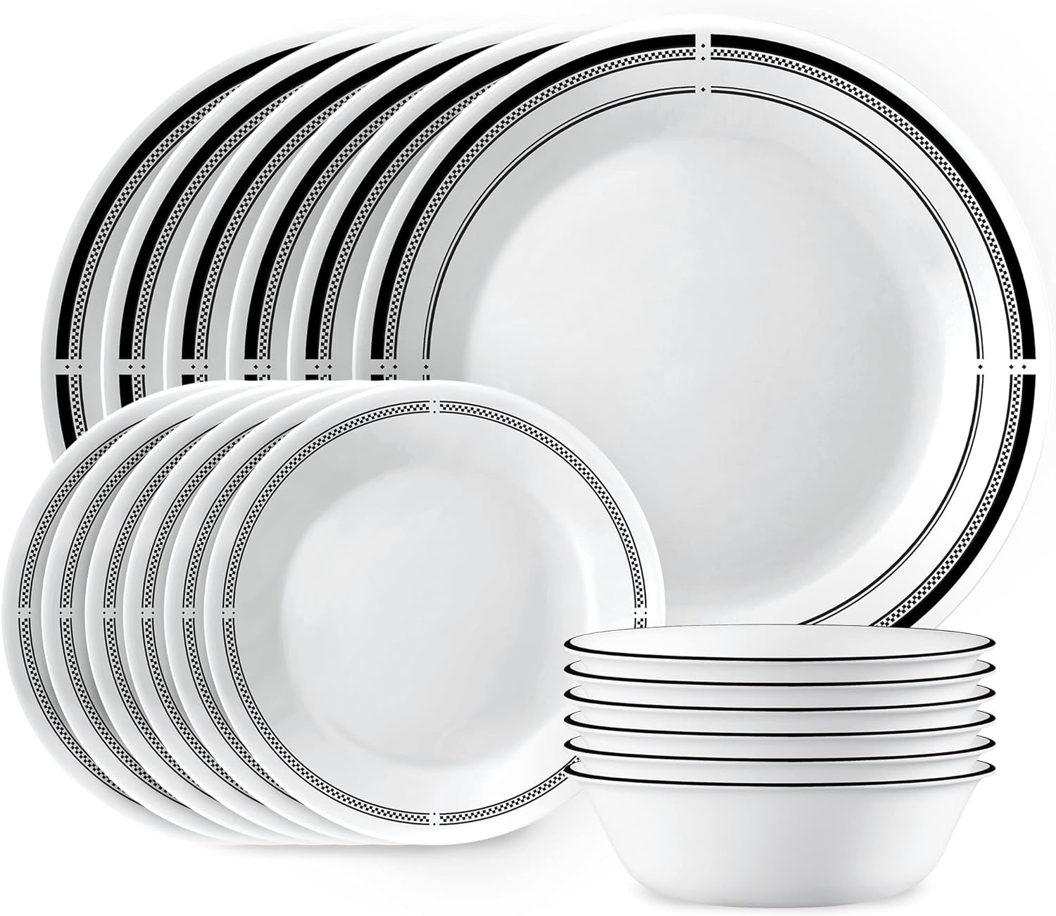Corelle Vitrelle 18-Piece Service for 6 Dinnerware Set Triple Layer Glass and Chip Resistant. Lightweight Round Plates and Bowls Set. Winter Frost White