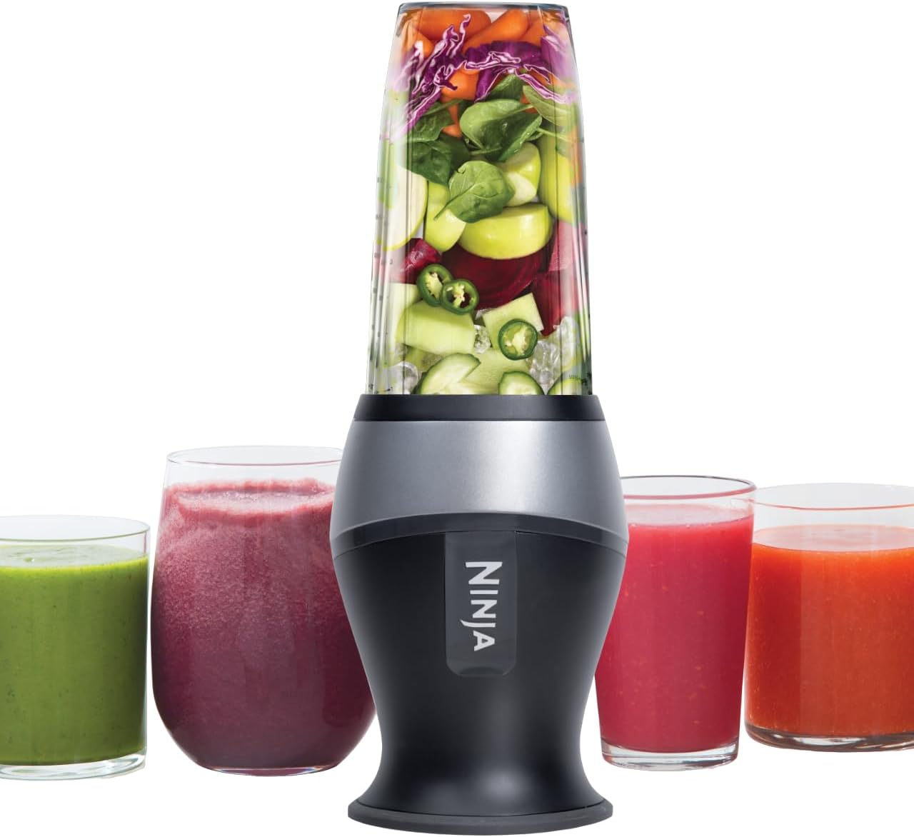 Ninja Fit Compact Personal Blender. Portable Blender for-Smoothies. Shakes. Food Prep. and Frozen Blending. 700-Watt Base. (2) 16-oz. Cups and Spout Lids. Black QB3001SS
