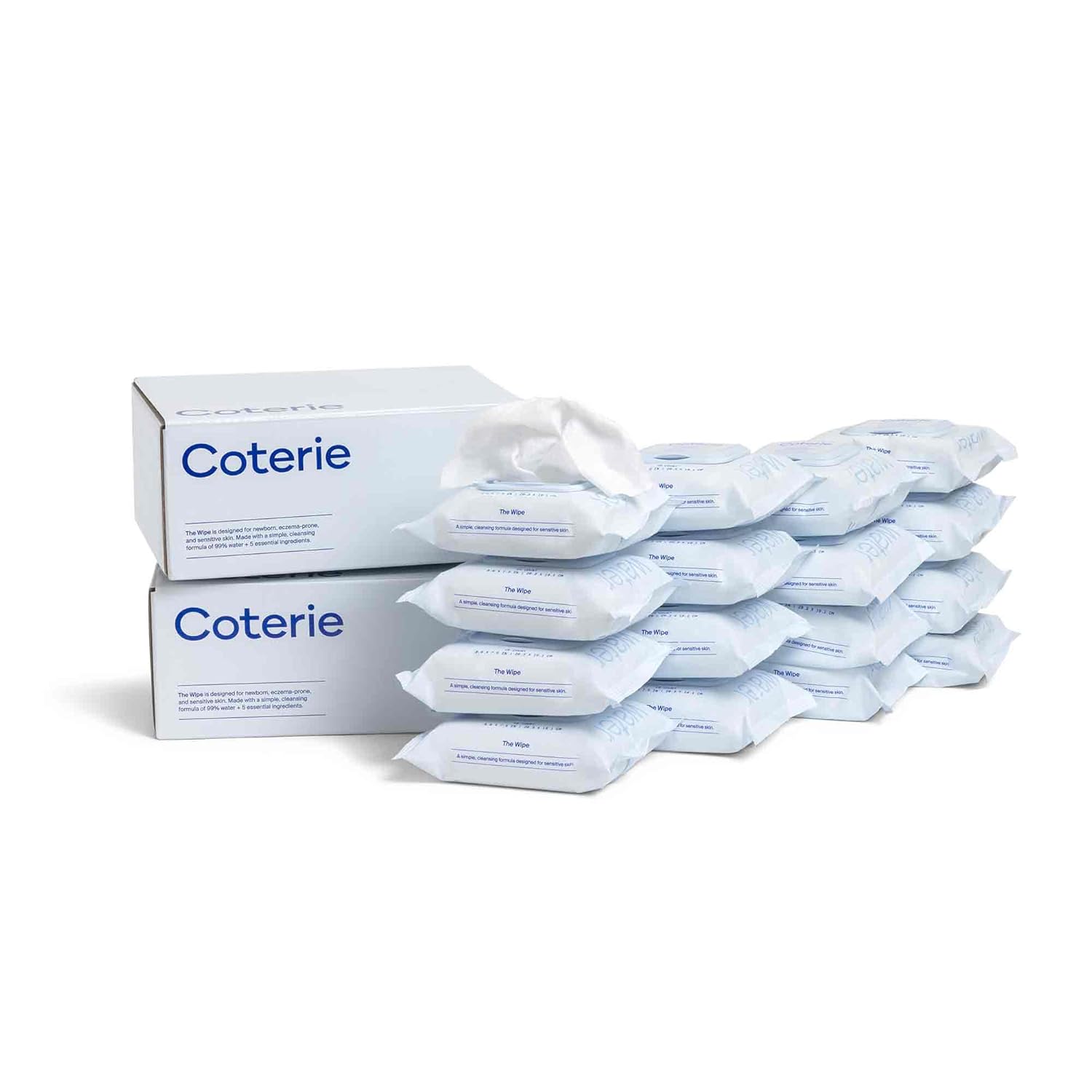 Coterie Baby Wipes for Sensitive Skin. Plant-Based and Plastic-Free Fibers. 99% Water. Hypoallergenic. pH Balanced. Unscented. Clean and Gentle Baby Essentials. 8 Pack. 448 Count