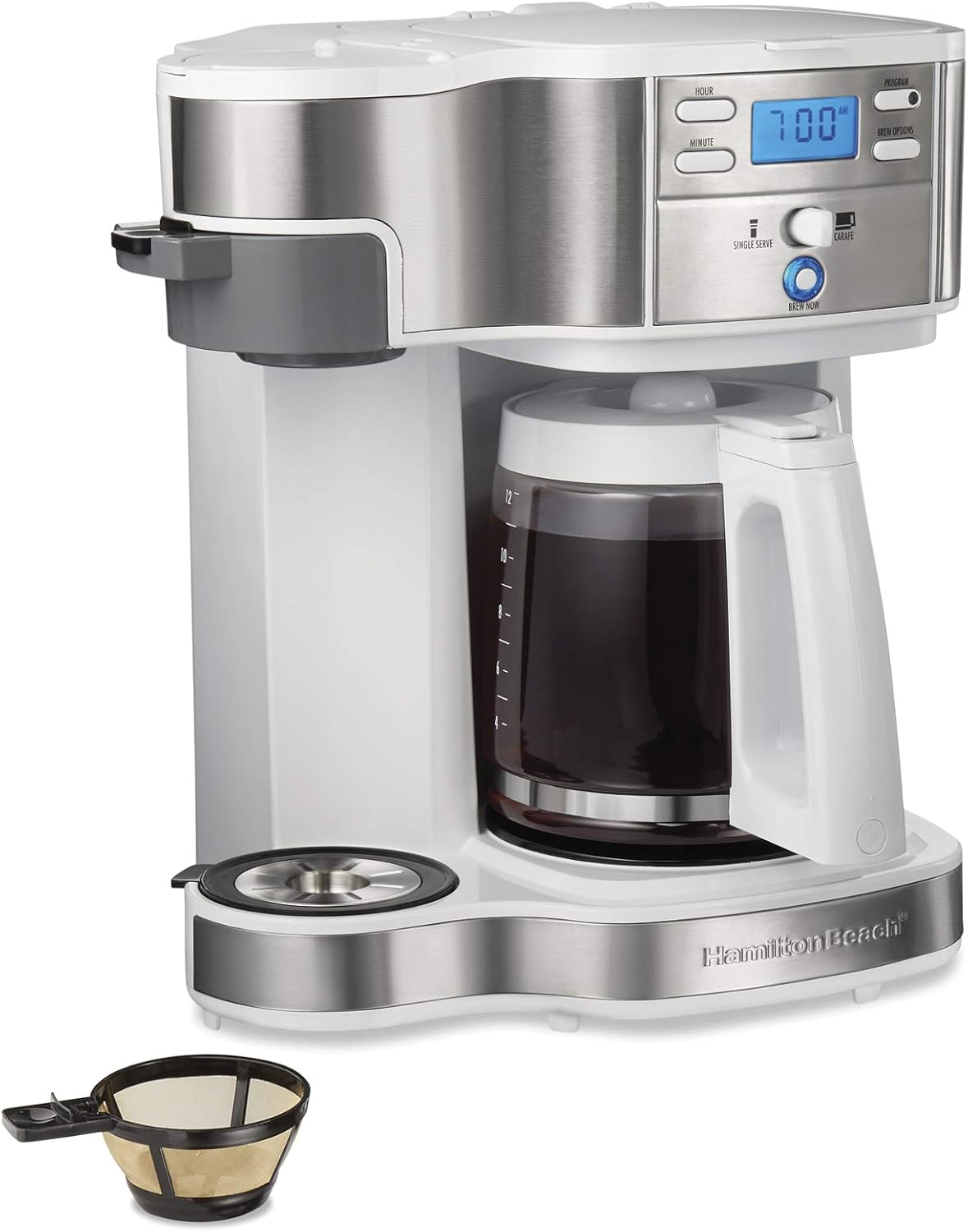Hamilton Beach 2-Way 12 Cup Programmable Drip Coffee Maker & Single Serve Machine. Glass Carafe. Auto Pause and Pour. Black (49980R)