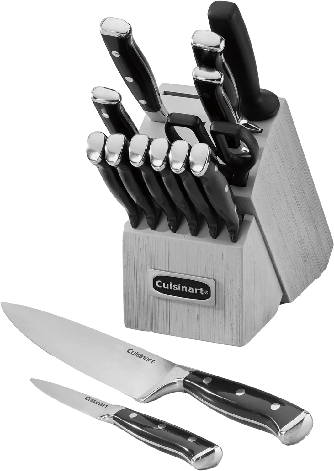 Cuisinart 15-Piece Knife Set with Block. High Carbon Stainless Steel. Forged Triple Rivet. White. C77WTR-15P