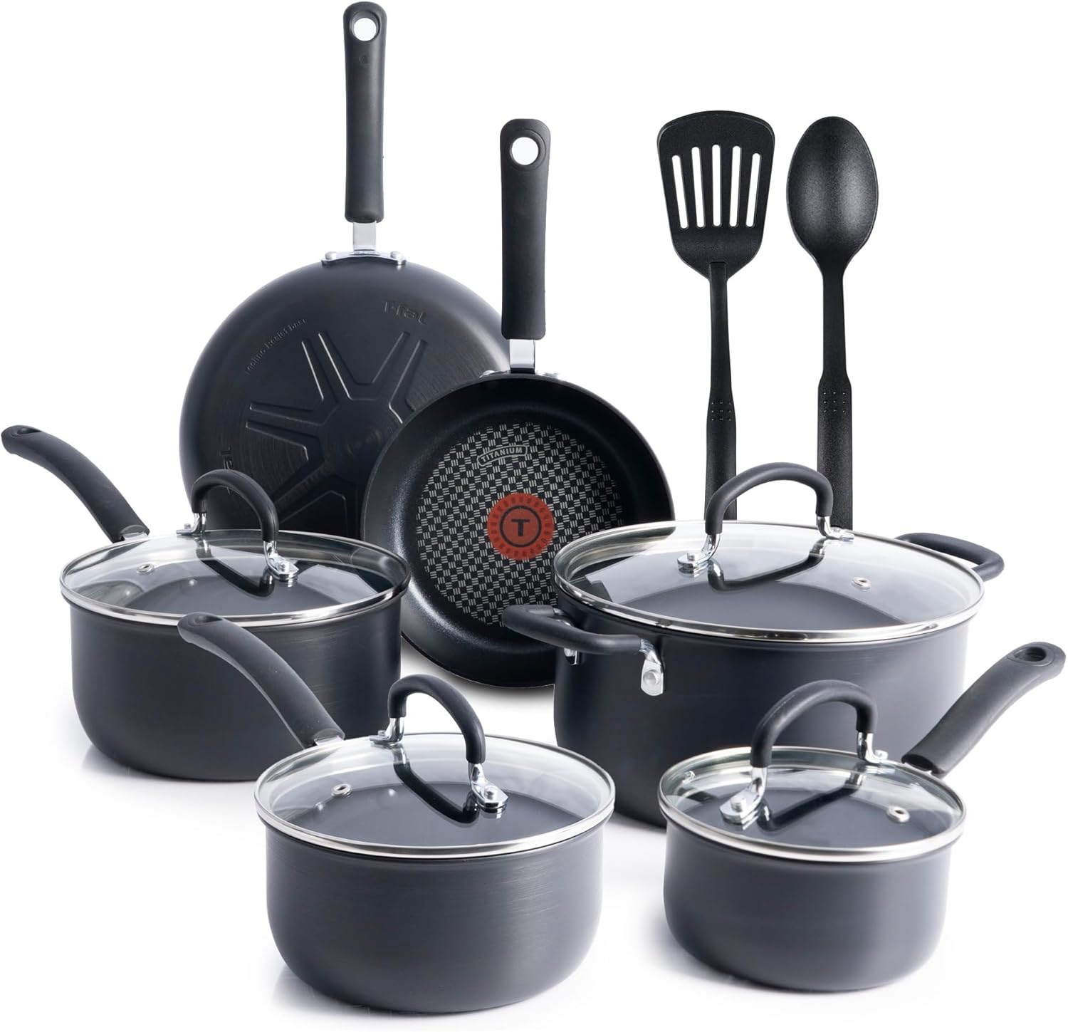 T-fal Ultimate Hard Anodized Nonstick Fry Pan Set 2 Piece. 10. 12 Inch. Oven Broiler Safe 400F. Cookware. Pots and Pans Set Non Stick. Kitchen Frying Pans. Cooking Skillets. Dishwasher Safe. Grey