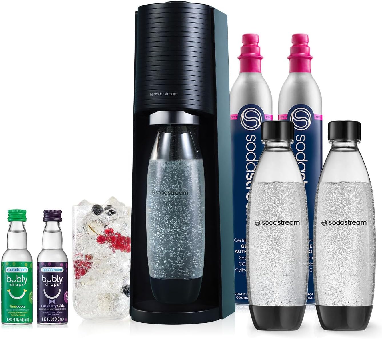 SodaStream - Terra Soda Streaming Machine - STARTER KIT - Sparkling Water Maker with CO2 & Bubly Drop - Eco-Friendly. No Batteries Needed - Black