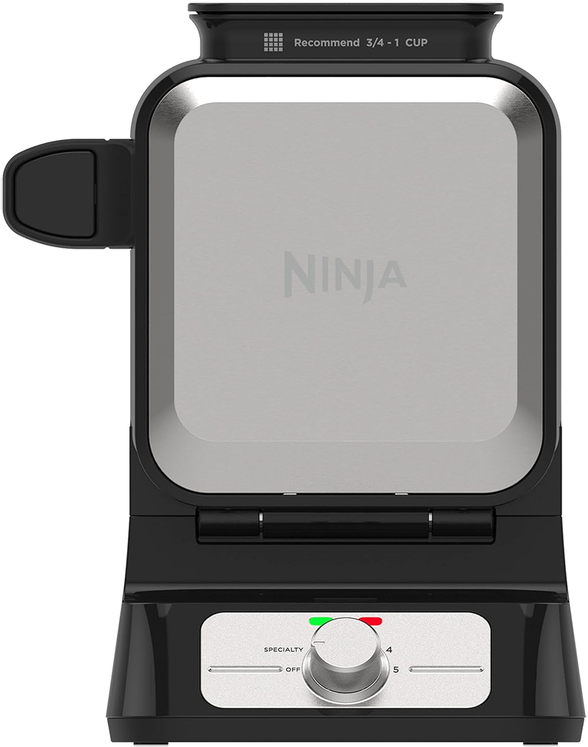 Ninja BW1001 NeverStick PRO Belgian Waffle Maker. Vertical Design. 5 Shade Settings. with Precision-Pour Cup & Chef-curated Recipe Guide. Black & Silver