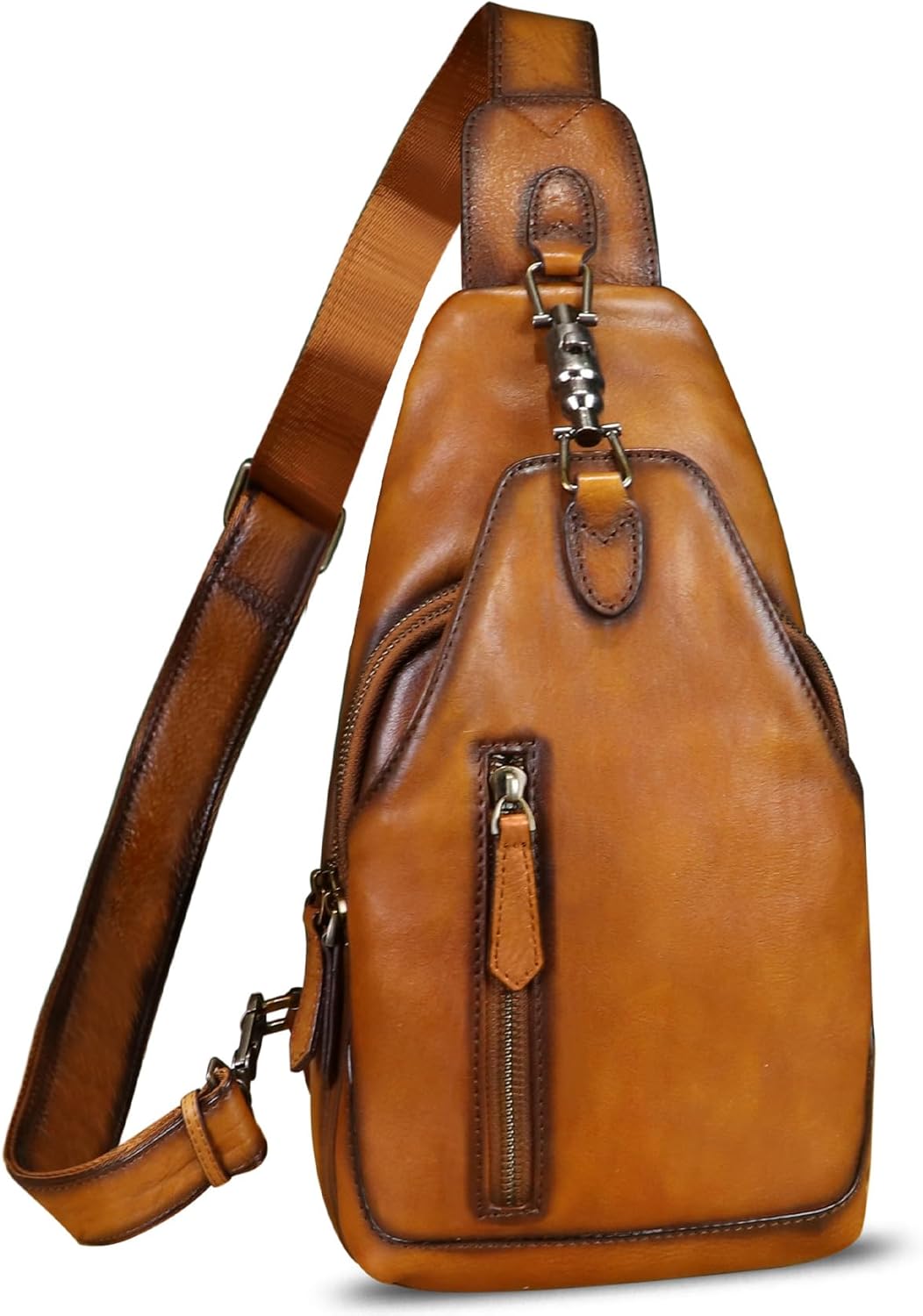 LRTO Genuine Leather Sling Bag for Men and Women Real Leather Shoulder Crossbody Bag Chest Bag Sling Backpack Purse