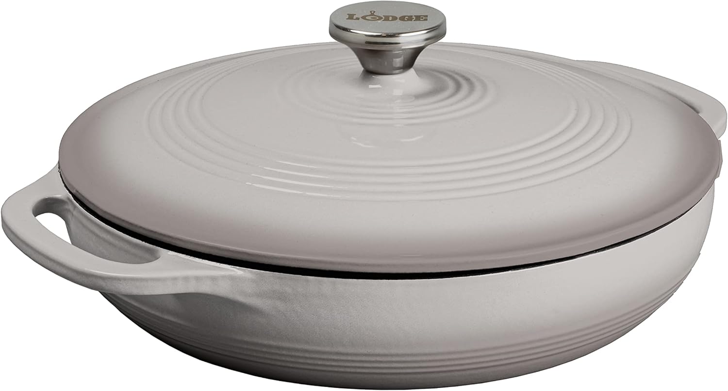 Lodge 3.6 Quart Enameled Cast Iron Oval Casserole With Lid – Dual Handles – Oven Safe up to 500° F or on Stovetop - Use to Marinate. Cook. Bake. Refrigerate and Serve – Caribbean Blue