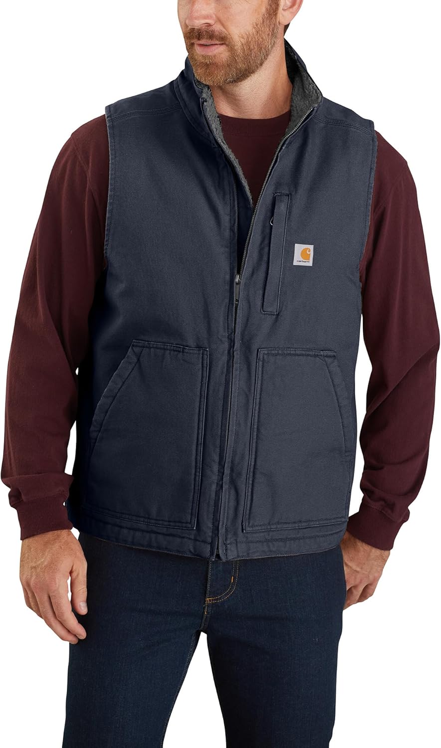 Carhartt Men's 104277 Washed Duck Mock Neck Vest - Sherpa Lined