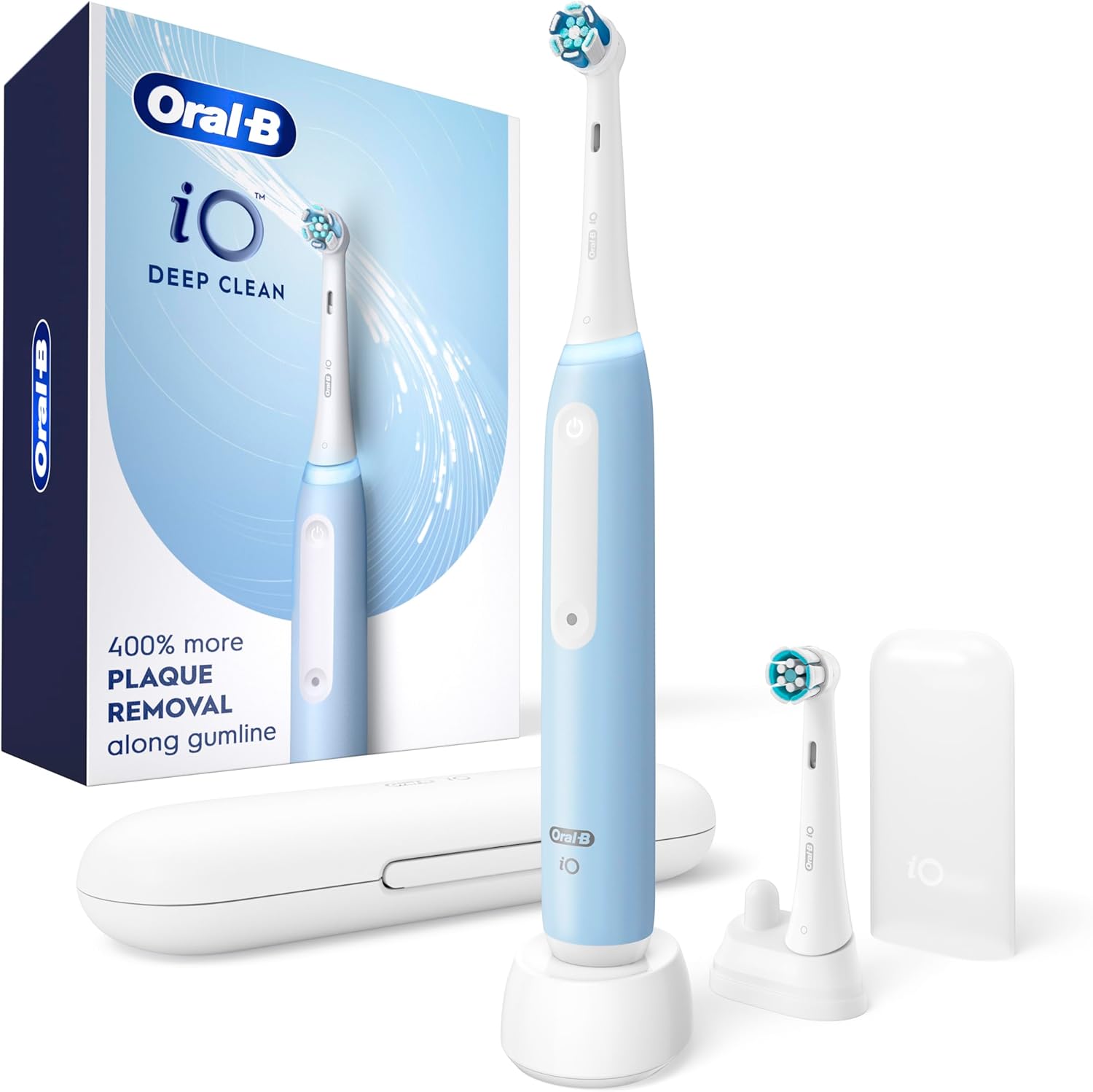 Oral-B iO Deep Clean Rechargeable Electric Powered Toothbrush. Black with iO Series 3 Limited. 2 Brush Heads and Travel Case - Pressure Sensor to Protect Gums - 3 Cleaning Settings - 2 Minute Timer
