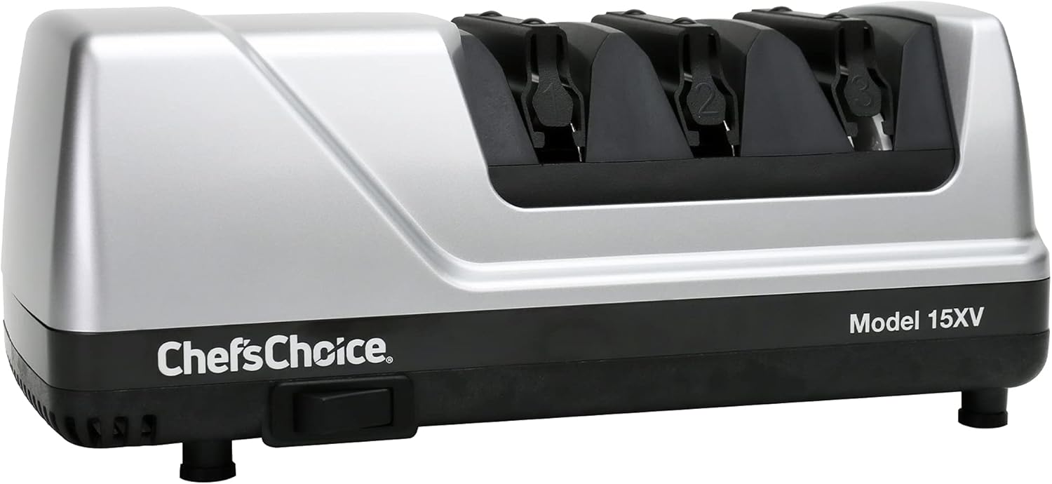 Chef'sChoice 15XV EdgeSelect Professional Electric Knife Sharpener with 100-Percent Diamond Abrasives and Precision Angle Guides for Straight Edge and Serrated Knives. 3-Stage. Gray