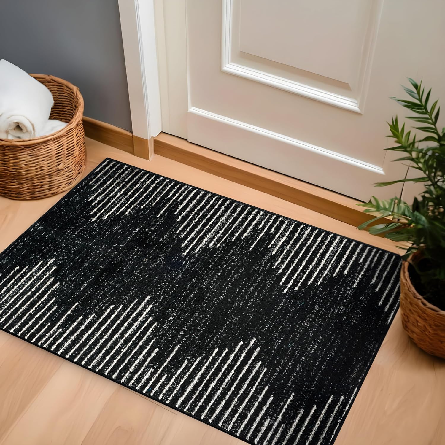 Rugshop Bohemian Stripe Stain Resistant High Traffic Living Room Kitchen Bedroom Dining Home Office Runner Rug 2'7" x 6' Black