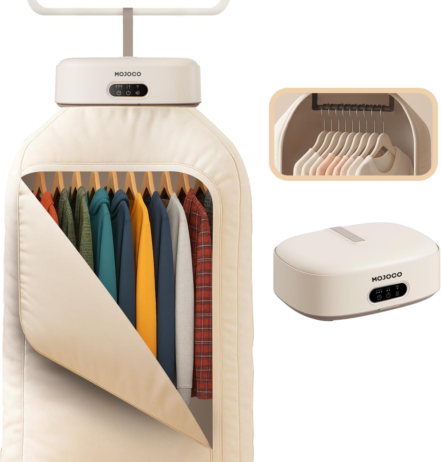 MOJOCO Portable Clothes Dryer - Mini/Compact Dryer for Apartment. RV. Travel - Small Quiet Fast-Drying Machine with Adjustable Timer & Wrinkle-Reducing Heat