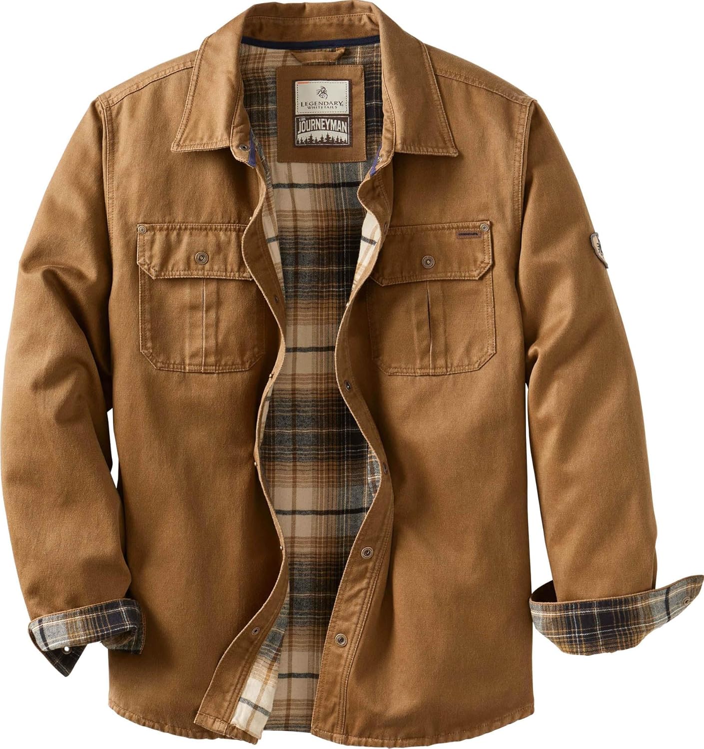 Legendary Whitetails Journeyman Shirt Jacket. Flannel Lined Shacket for Men. Water-Resistant Coat Rugged Fall Clothing